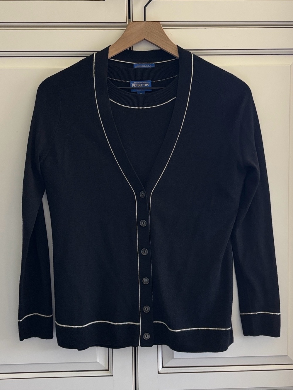 Pendleton Merino Wool Silk Cashmere Cardigan Sweater Set Black Women Petite Med